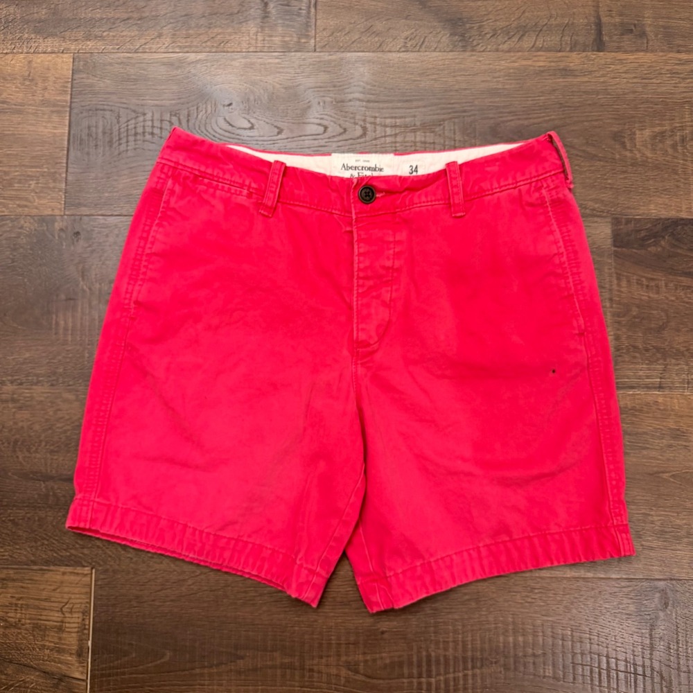 Abercrombie & Fitch Mens Pink Chino Shorts Size 34 Flat Front Cotton Twill